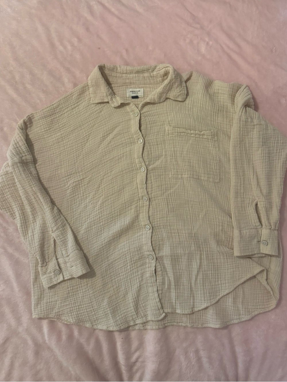 12 🤍American Eagle Beige Gauze Button-Up🤍